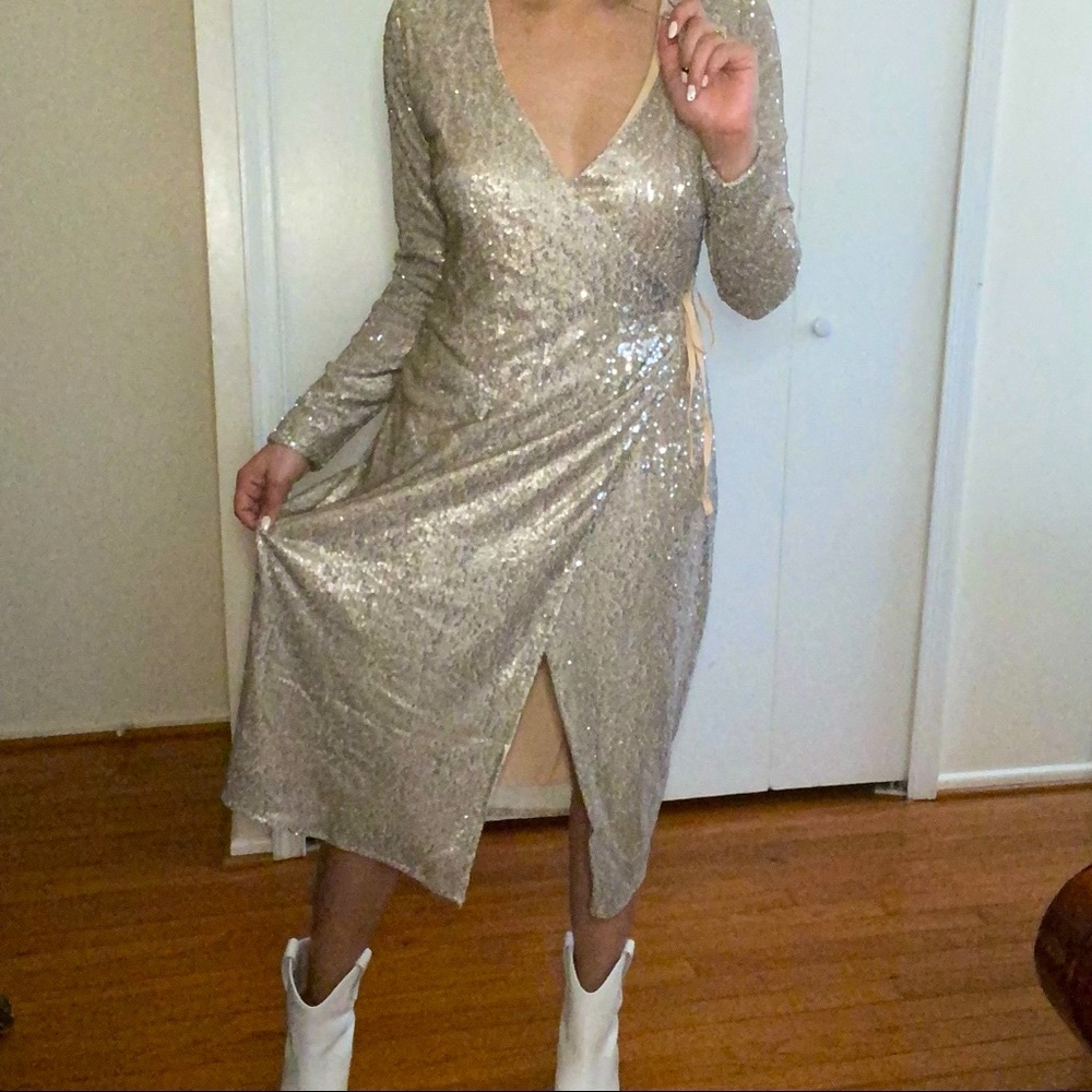 Nasty Gal Collection Gold Sequin Wrap Dress